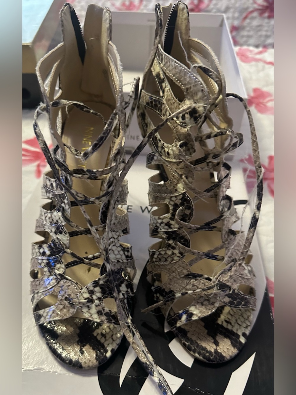 Nine West Ambroseo Heel Sandal Zip Back Tie Front